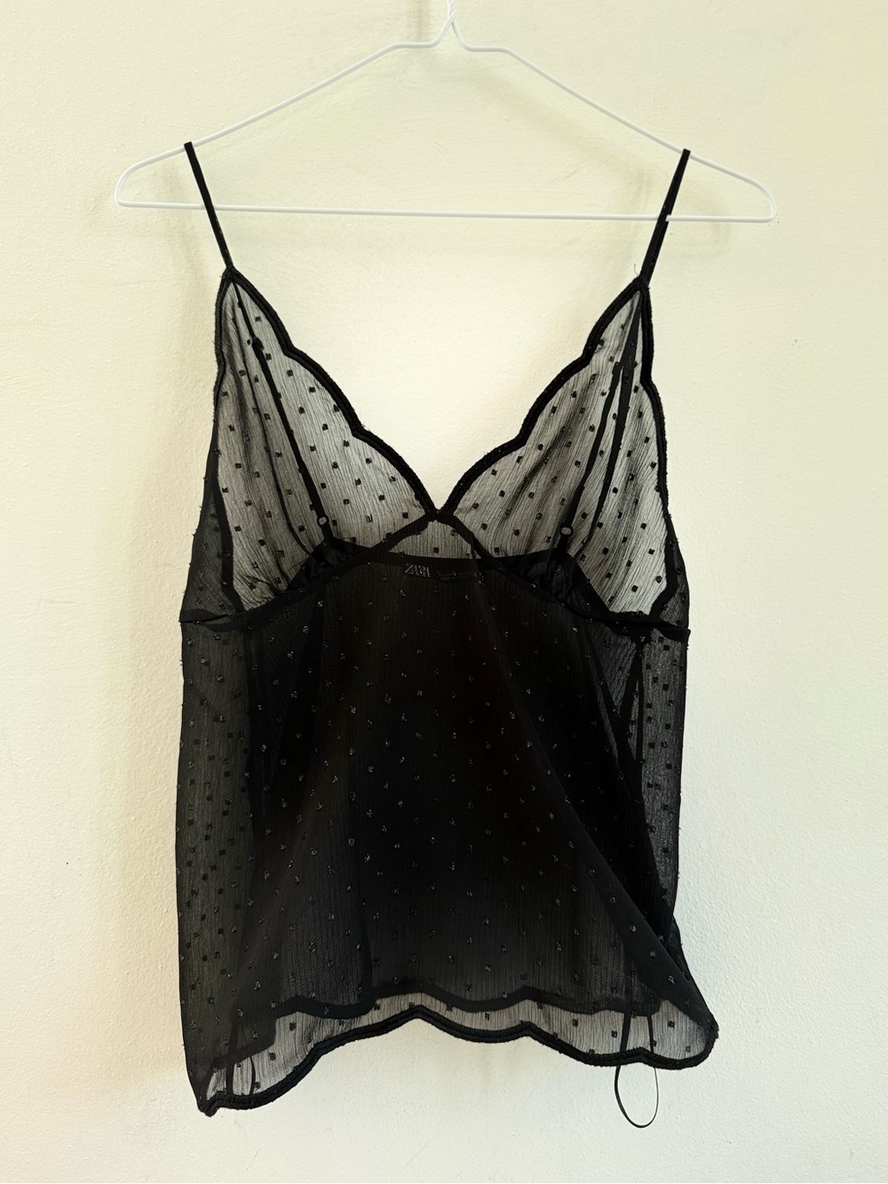 Zara Y2K Black Sheer Polka-Dot Mesh Cami